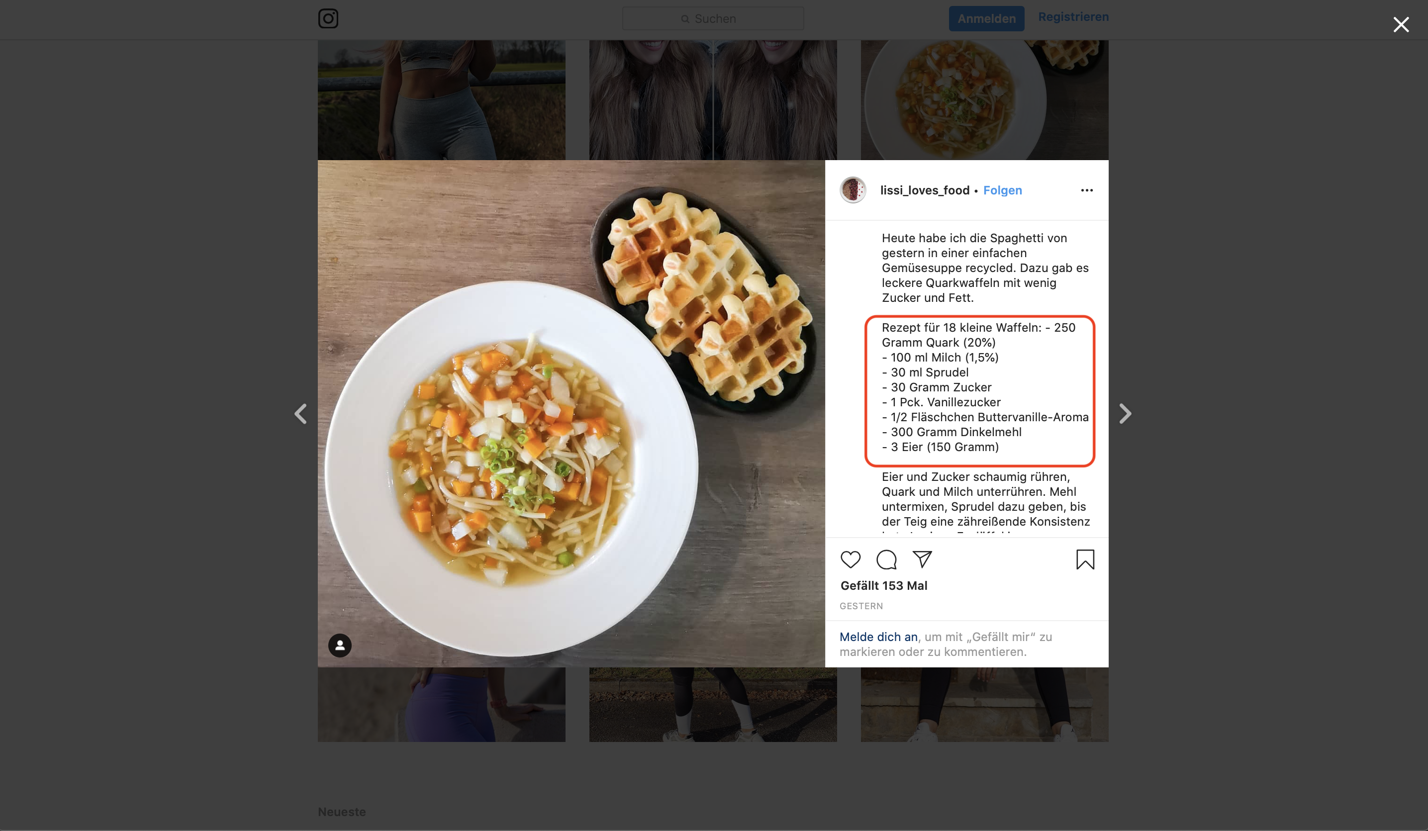 Rezepte entdecken auf Instagram