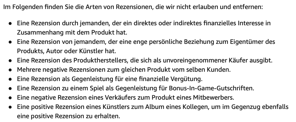 Amazon Rezensionen die nicht erlaubt sind